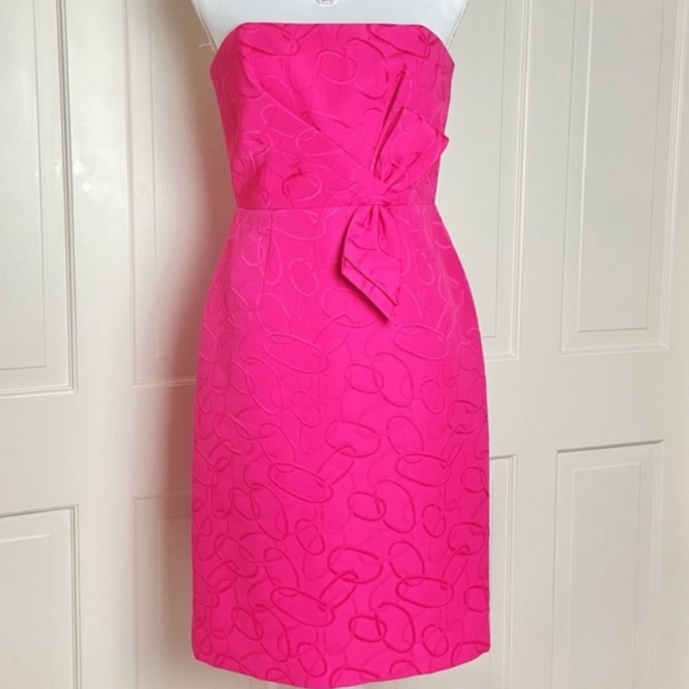 David Meister Bright Pink Strapless Dress